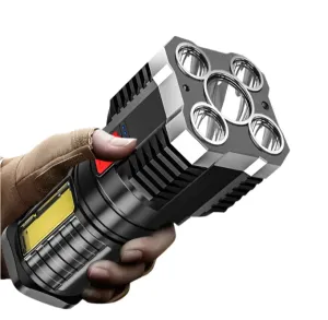 5 LED Flashlight High Power Rechargeable Waterproof Led Long-range Spotlight Battery Display COB Light Outdoor Multi-function