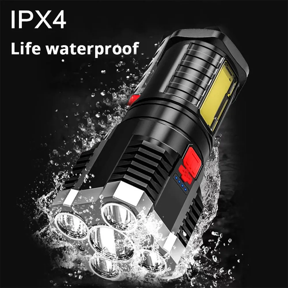 5 LED Flashlight High Power Rechargeable Waterproof Led Long-range Spotlight Battery Display COB Light Outdoor Multi-function