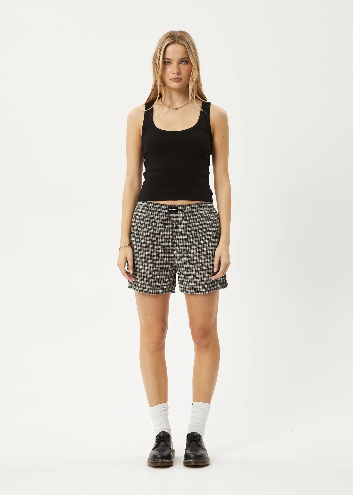 AFENDS Womens Asta - Seersucker Check Boxer Short - Steel Check