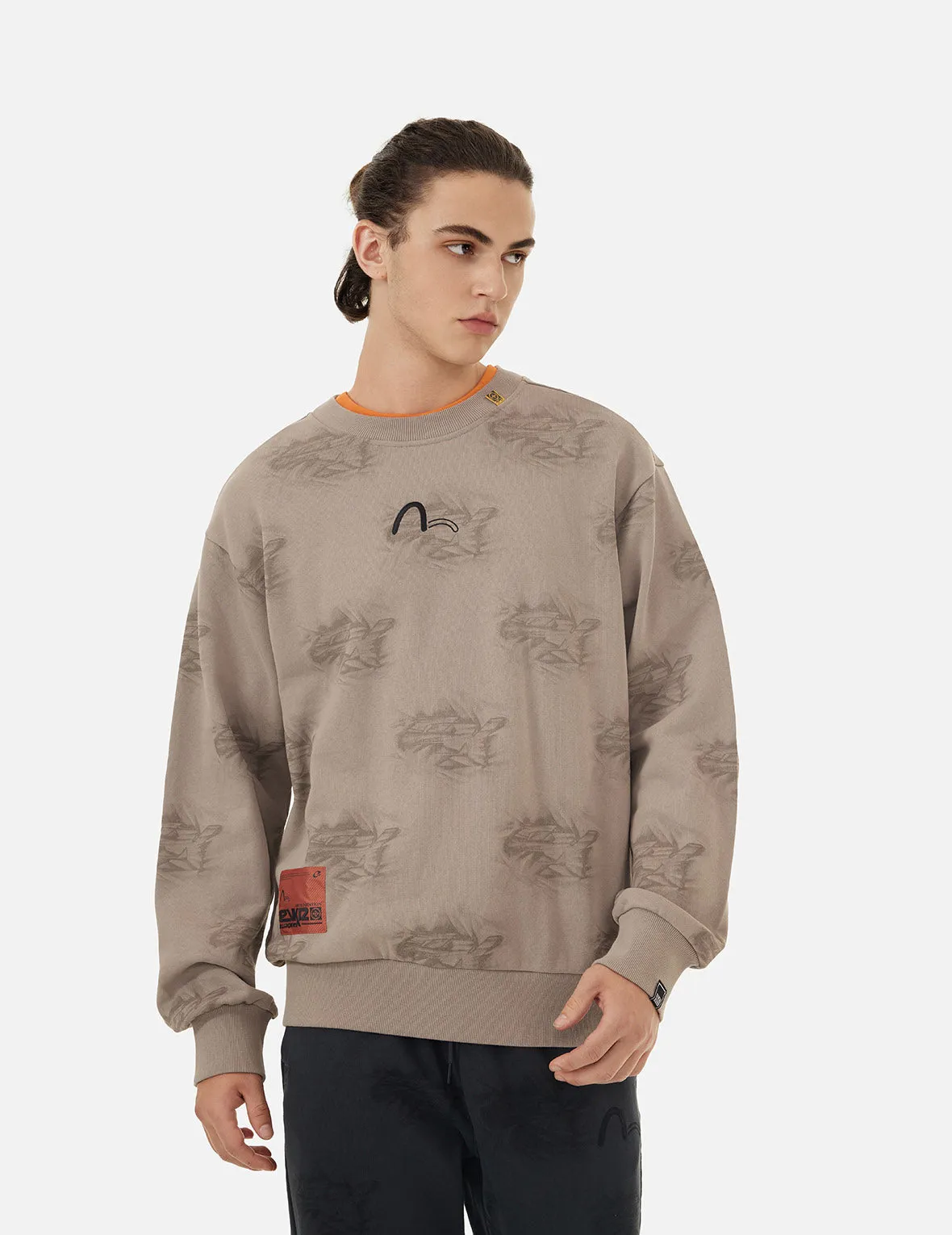 Allover Crinkle Logo Print Regular Fit Sweatshirt