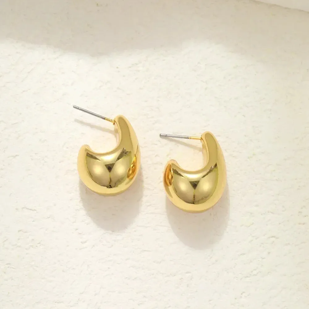 Chunky Dome Gold Plated Metal Teardrop Lightweight Statement Wedding Jewelry Earring