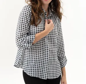 Gingham Check Tab Blouse