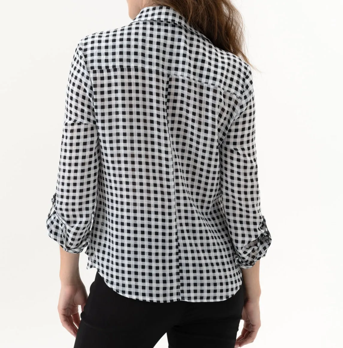Gingham Check Tab Blouse