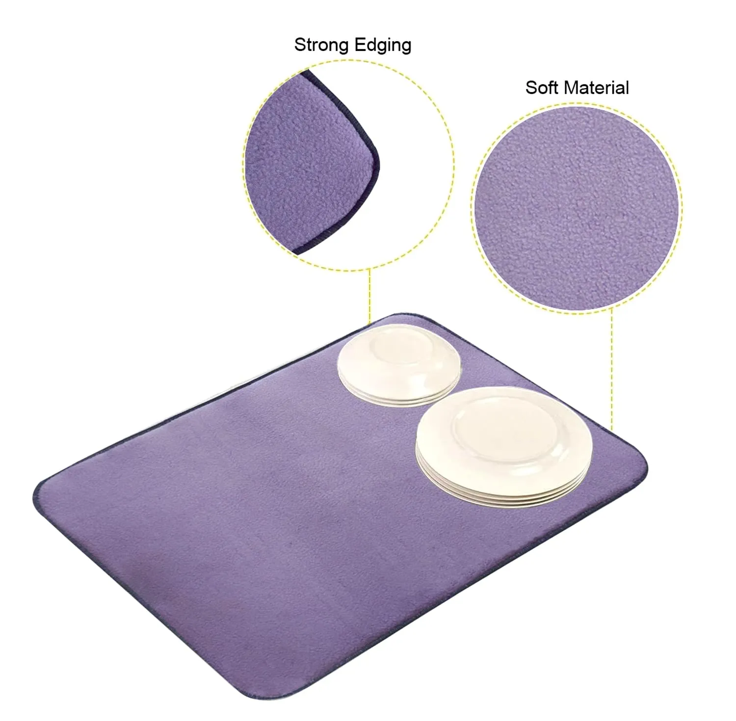 Heart Home Microfiber Reversible Dish Drying Mat with Absorbent Parity for Kitchen 27"x 19",Pack of 3 (Purple)