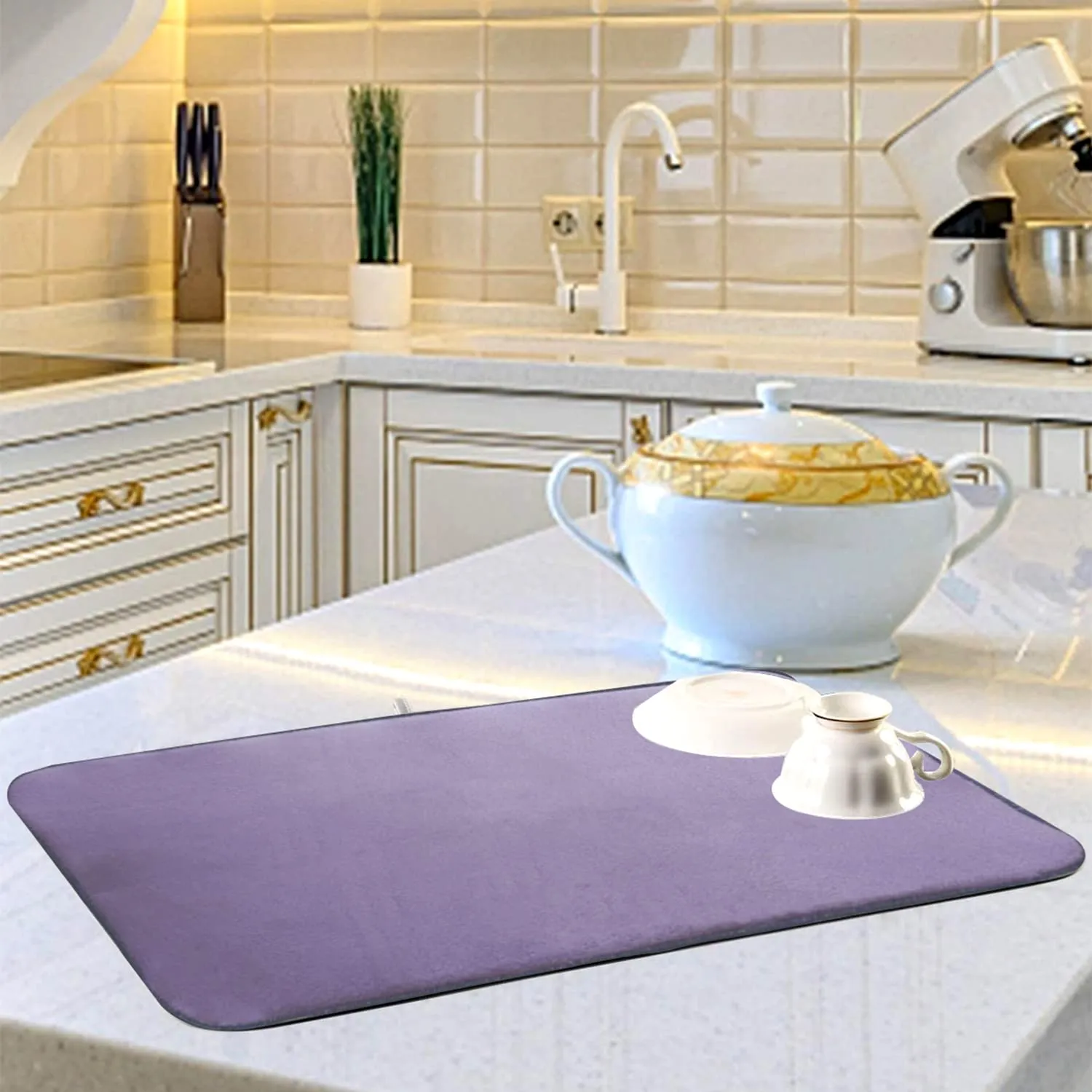 Heart Home Microfiber Reversible Dish Drying Mat with Absorbent Parity for Kitchen 27"x 19",Pack of 3 (Purple)