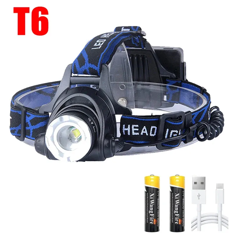 High Bright LED Induction Headlamp USB/DC Rechargeable Headlight Aluminium Alloy Zoom Head Torch Outdoor Waterproof Head Lamp