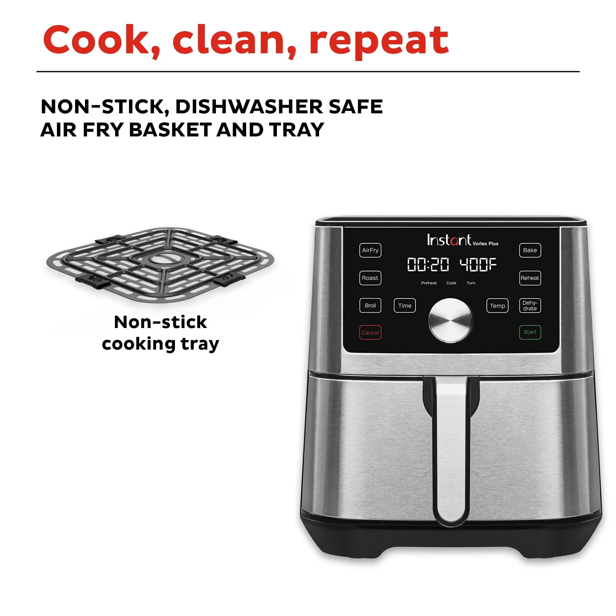 Instant Pot Vortex Plus 4QT Air Fryer, Custom Program Options, 6-in-1 Functions Crisps, Broils, Roasts, Dehydrates, Bakes, Reheats, 100  In-App Recipes, from the Makers of Instant Pot, Stainless Steel
