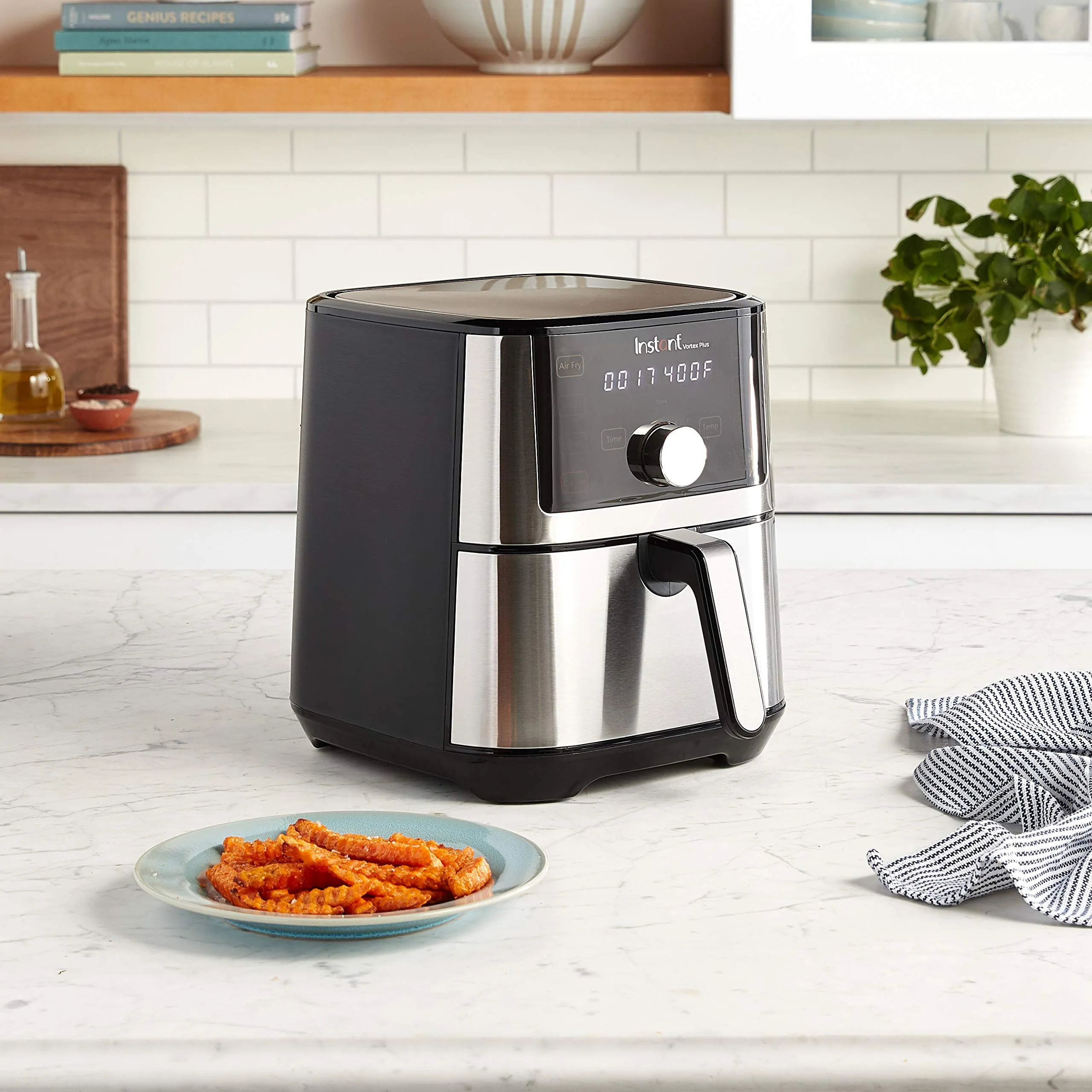 Instant Pot Vortex Plus 4QT Air Fryer, Custom Program Options, 6-in-1 Functions Crisps, Broils, Roasts, Dehydrates, Bakes, Reheats, 100  In-App Recipes, from the Makers of Instant Pot, Stainless Steel