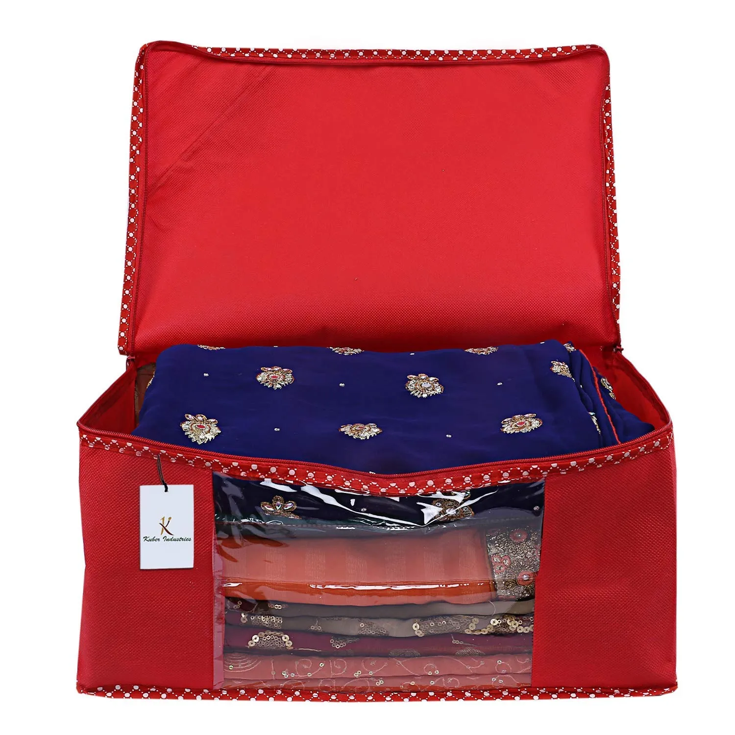 Kuber Industries 12 Piece Non Woven Saree Cover Set, Red,Large Size -CTKTC6436