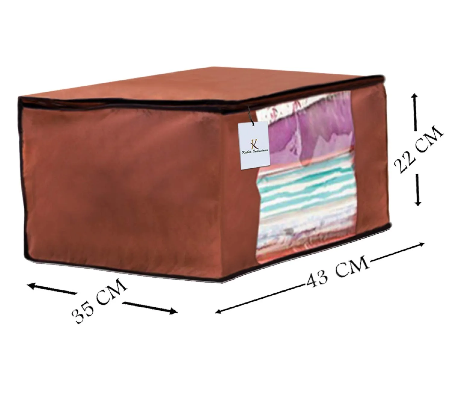 Kuber Industries 3 Piece Non Woven Fabric Saree Cover Set with Transparent Window, Extra Large, Ivory,Pink,Dark Brown