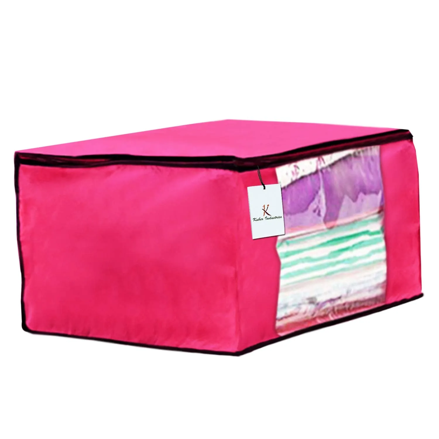 Kuber Industries 6 Piece Non Woven Fabric Saree Cover Set with Transparent Window, Extra Large, Ivory,Royal Blue,Pink-CTKTC23705
