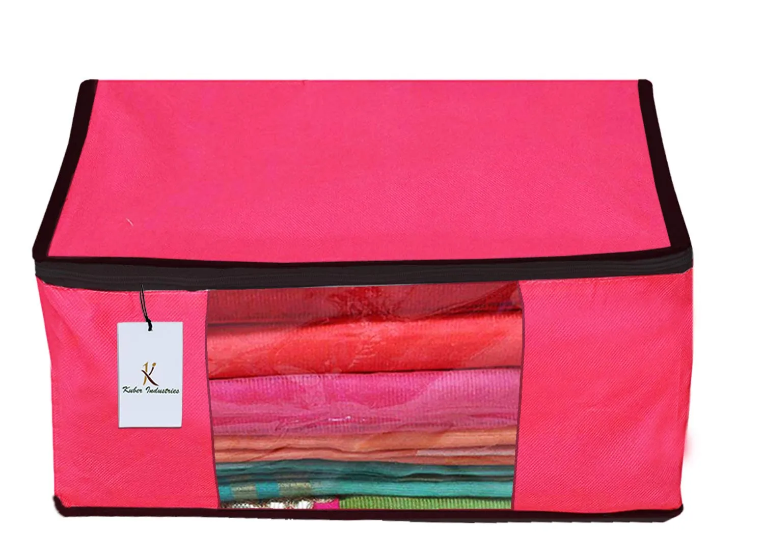 Kuber Industries 6 Piece Non Woven Fabric Saree Cover Set with Transparent Window, Extra Large, Ivory,Royal Blue,Pink-CTKTC23705
