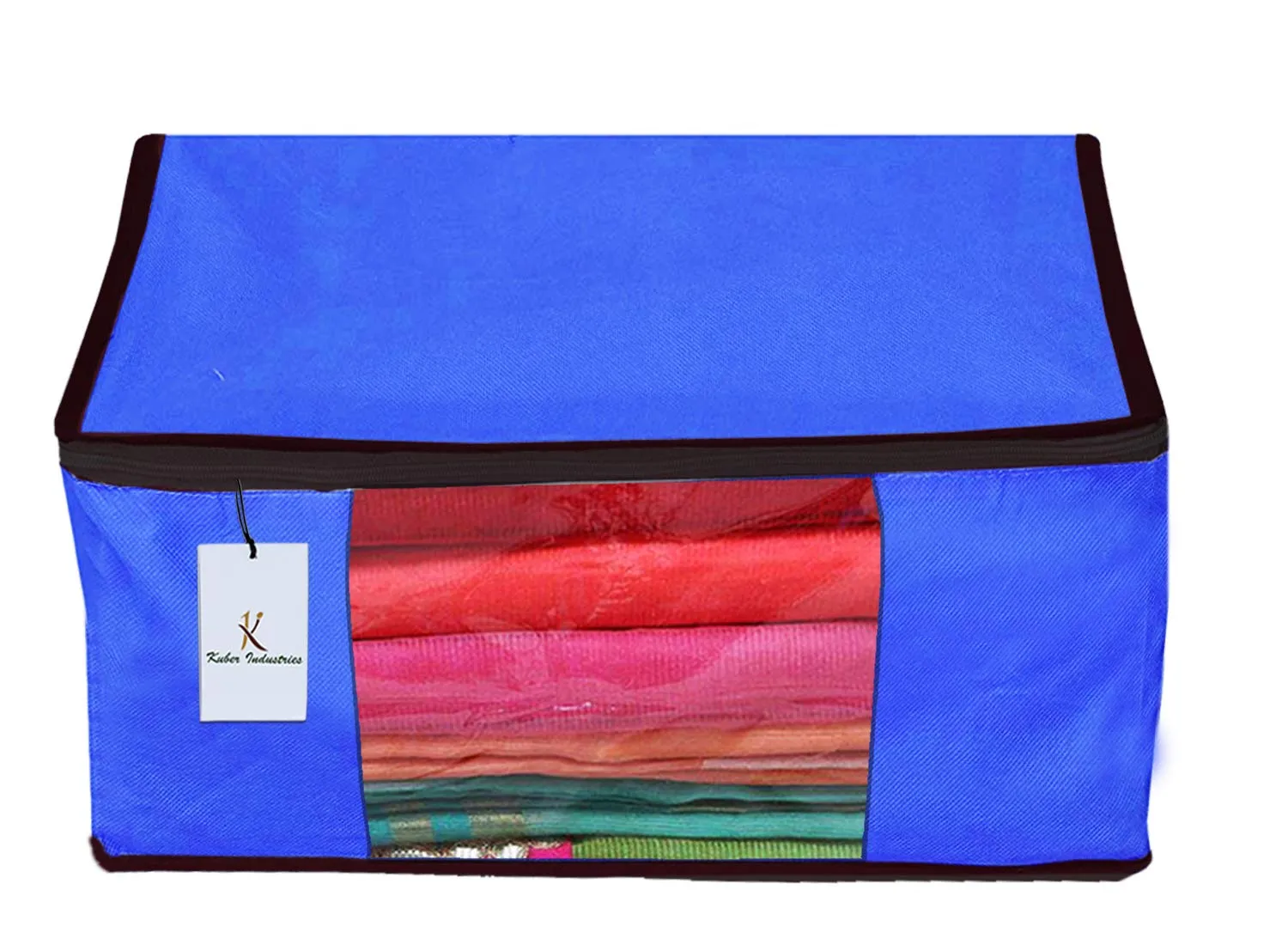 Kuber Industries 6 Piece Non Woven Fabric Saree Cover Set with Transparent Window, Extra Large, Ivory,Royal Blue,Pink-CTKTC23705