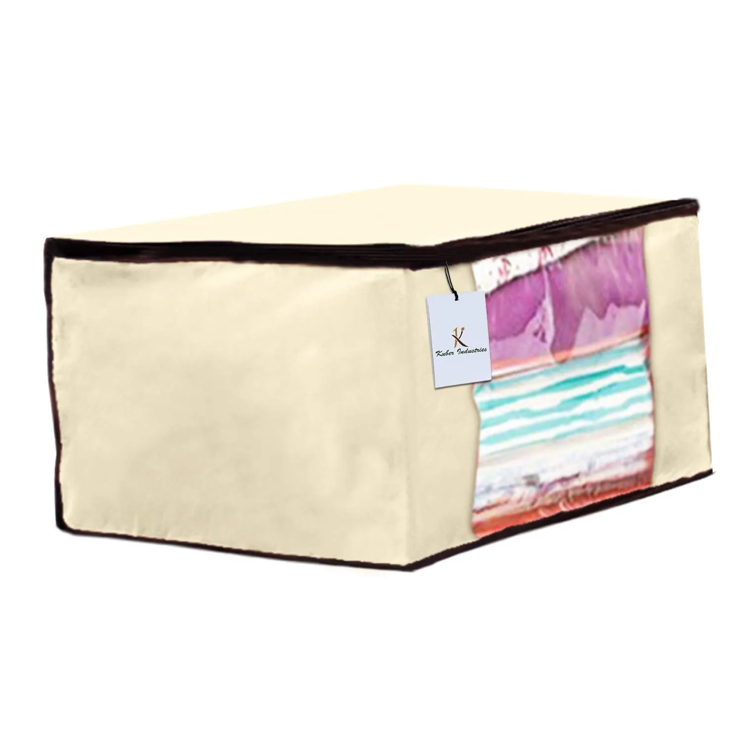 Kuber Industries 6 Piece Non Woven Fabric Saree Cover Set with Transparent Window, Extra Large, Ivory,Royal Blue,Pink-CTKTC23705
