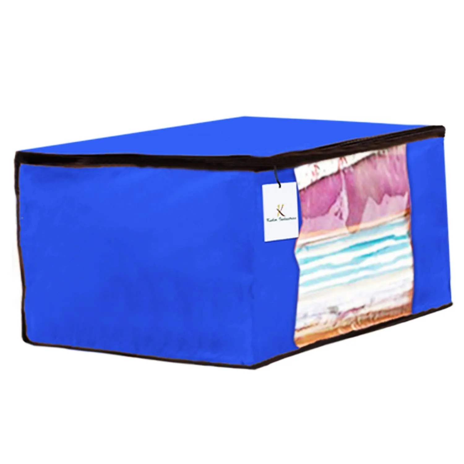 Kuber Industries 6 Piece Non Woven Fabric Saree Cover Set with Transparent Window, Extra Large, Ivory,Royal Blue,Pink-CTKTC23705