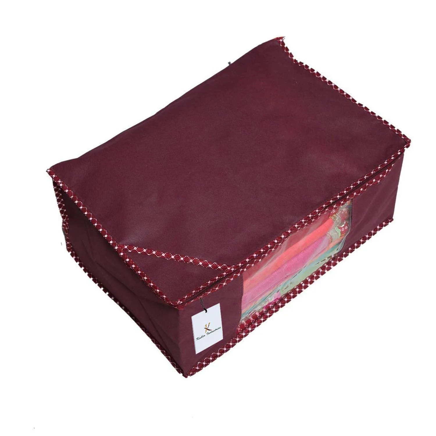 Kuber Industries 6 Piece Non Woven Fabric Saree Cover Set with Transparent Window, Extra Large, Maroon & Red-CTKTC031953
