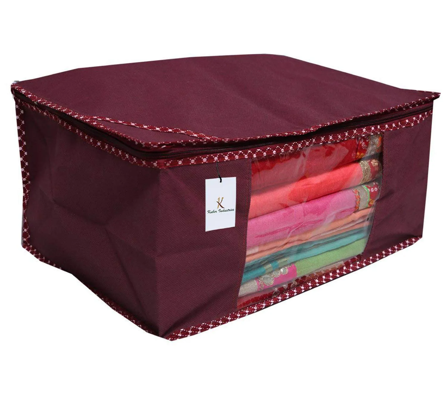 Kuber Industries 6 Piece Non Woven Fabric Saree Cover Set with Transparent Window, Extra Large, Maroon & Red-CTKTC031953