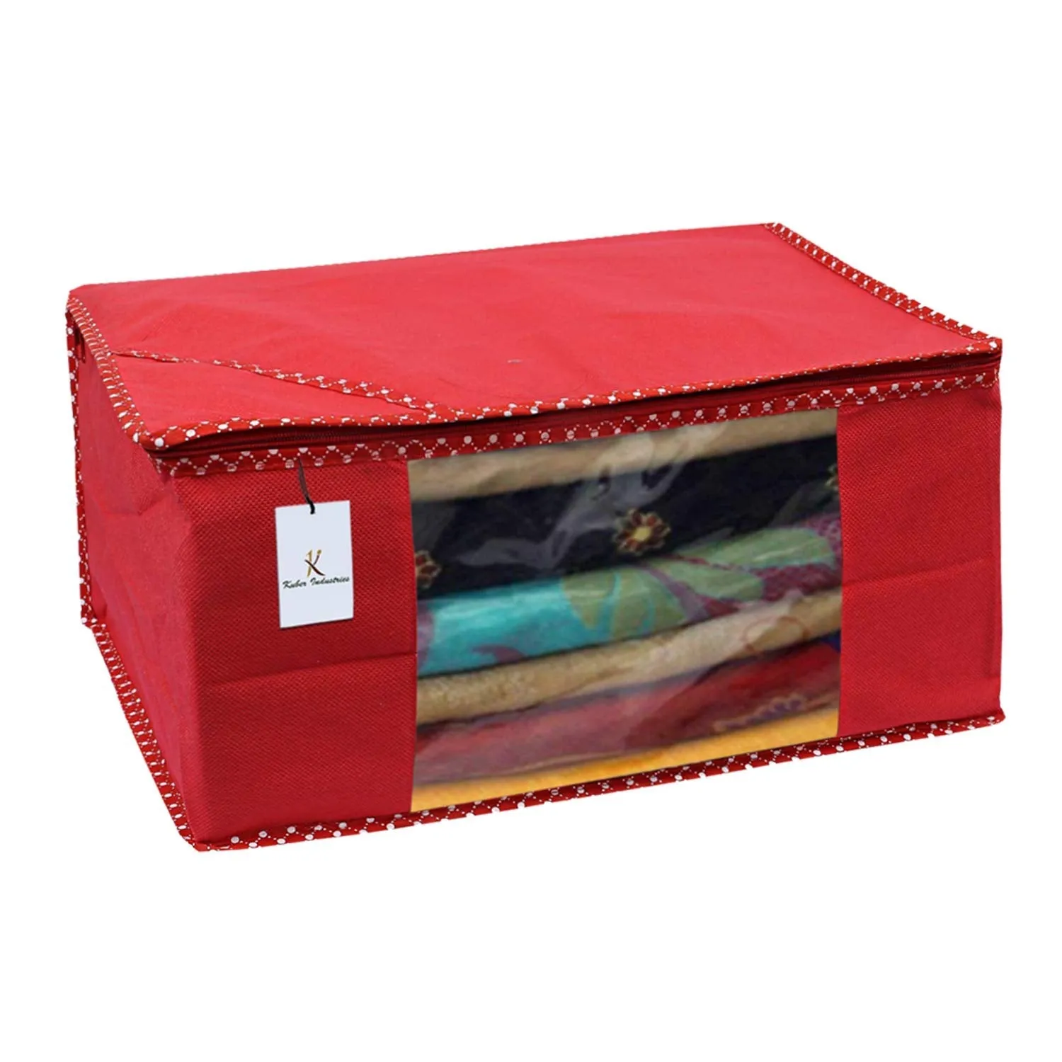 Kuber Industries 6 Piece Non Woven Fabric Saree Cover Set with Transparent Window, Extra Large, Maroon & Red-CTKTC031953