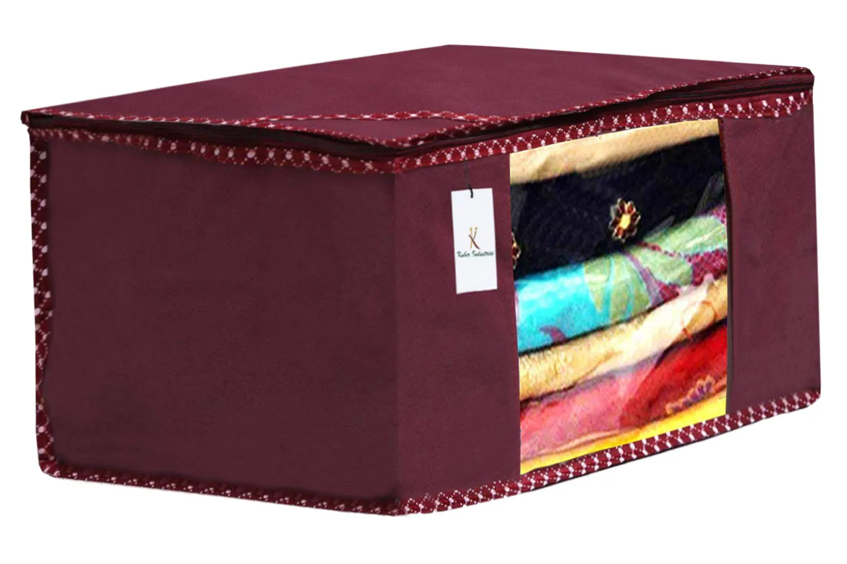 Kuber Industries 6 Piece Non Woven Fabric Saree Cover Set with Transparent Window, Extra Large, Maroon & Red-CTKTC031953