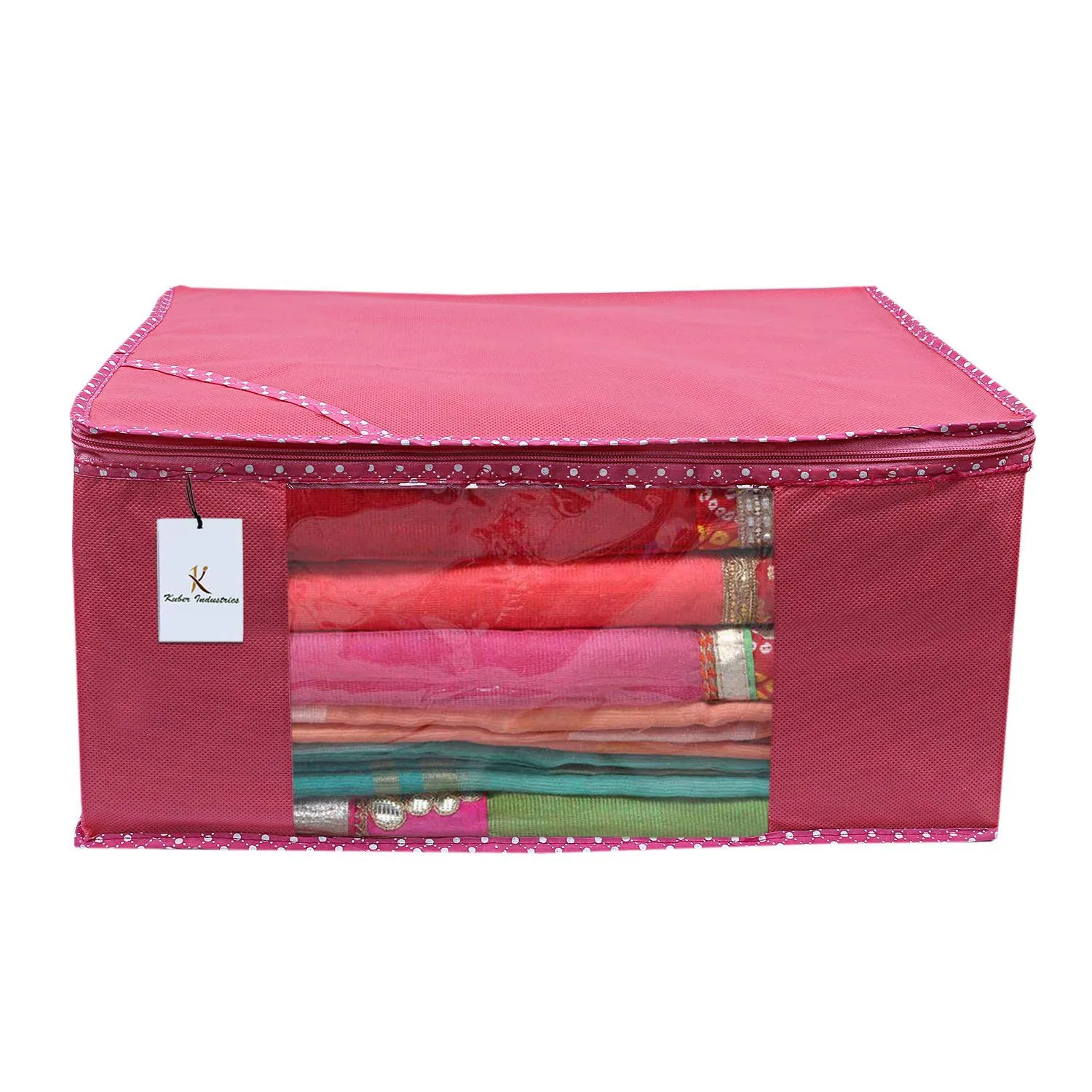Kuber Industries 6 Piece Non Woven Saree Cover Set, Pink,Large Size -CTKTC6409