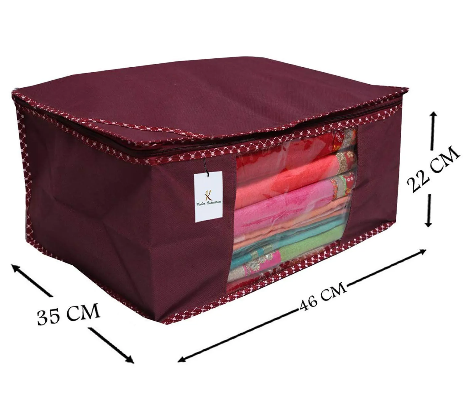 Kuber Industries 9 Piece Non Woven Fabric Saree Cover Set with Transparent Window, Extra Large, Maroon-CTKTC31866