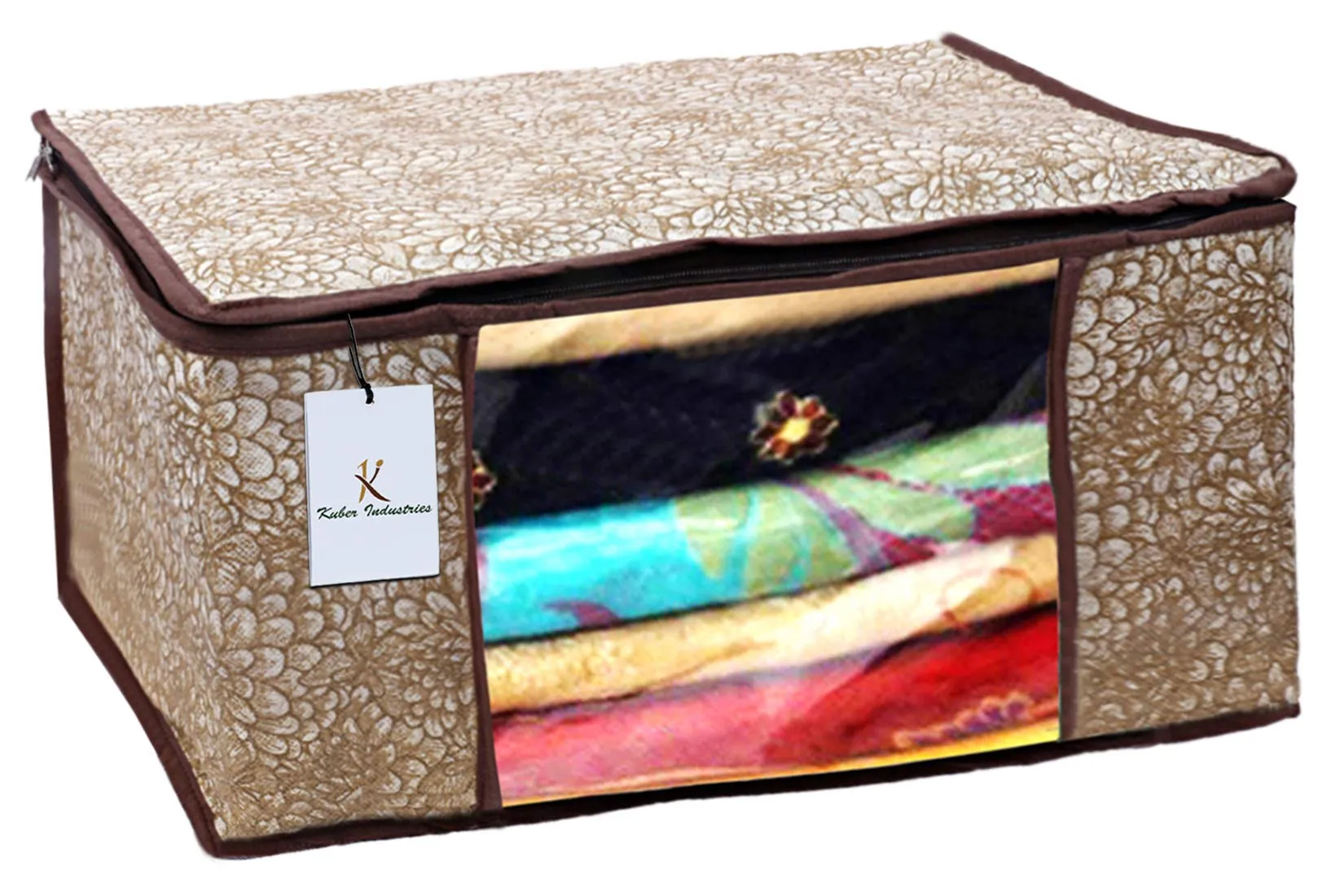 Kuber Industries Flower Design 8 Piece Non Woven Saree Cover, Large, Golden Brown - CTKTC15236