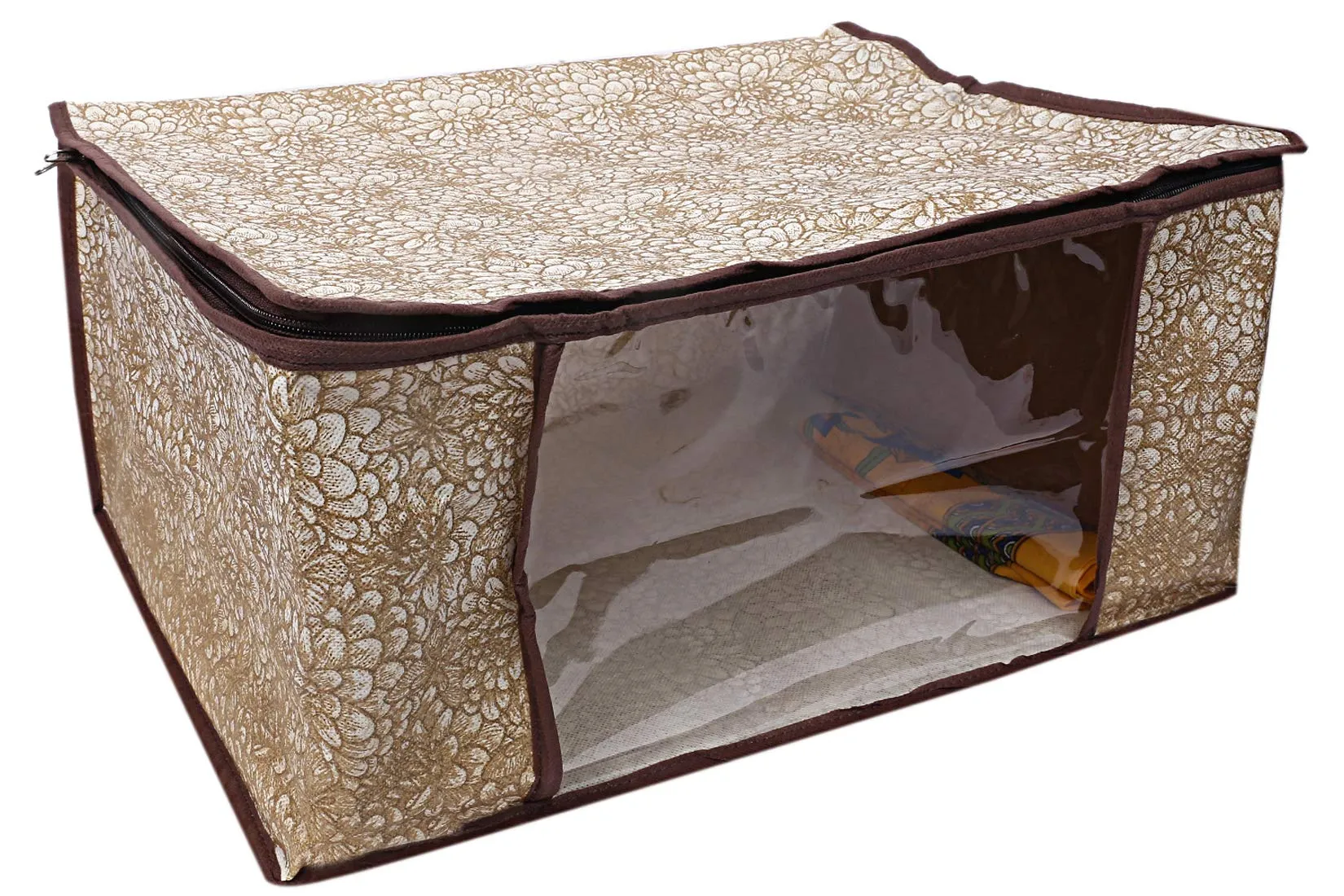 Kuber Industries Flower Design 8 Piece Non Woven Saree Cover, Large, Golden Brown - CTKTC15236