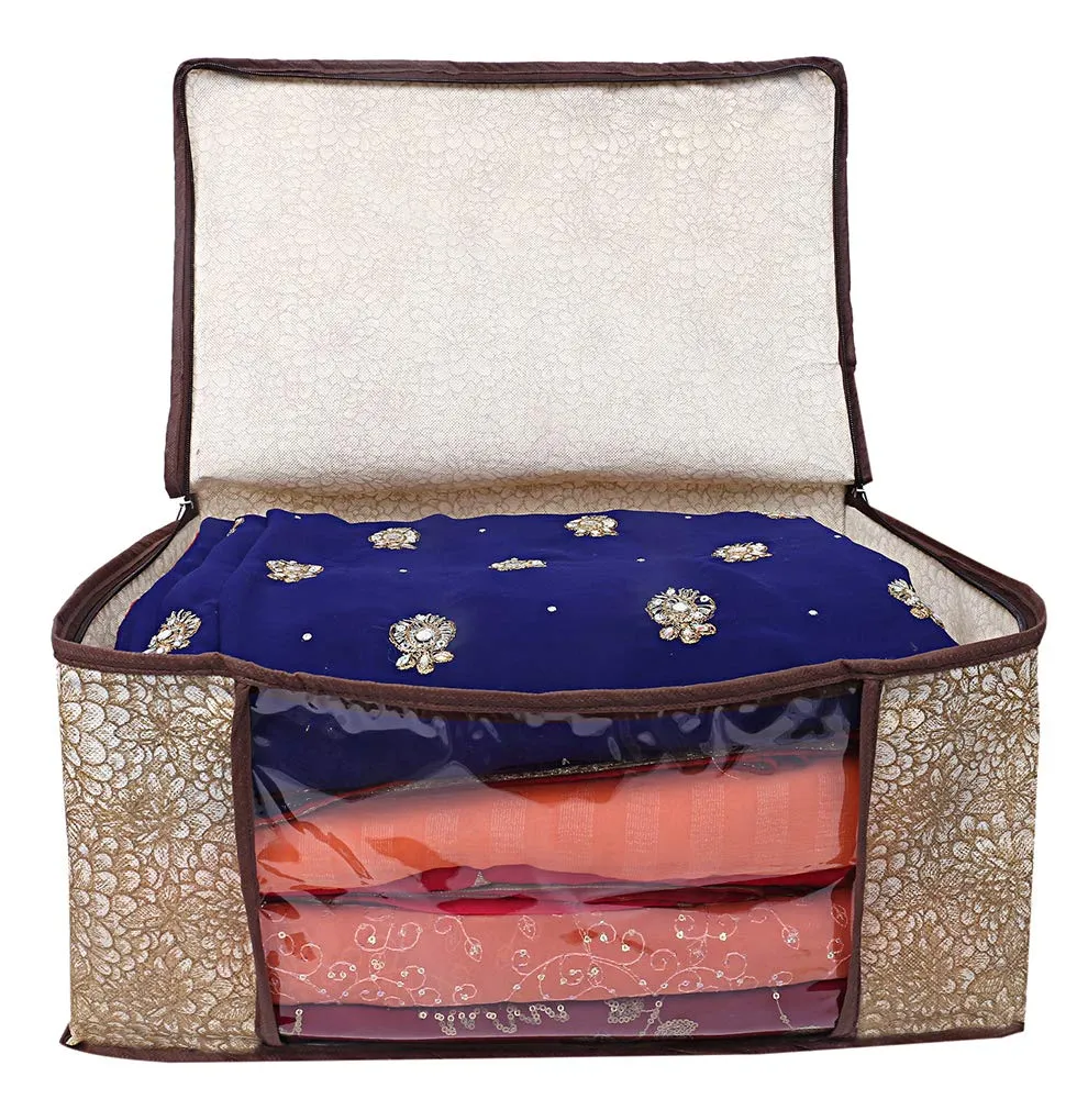 Kuber Industries Flower Design 8 Piece Non Woven Saree Cover, Large, Golden Brown - CTKTC15236