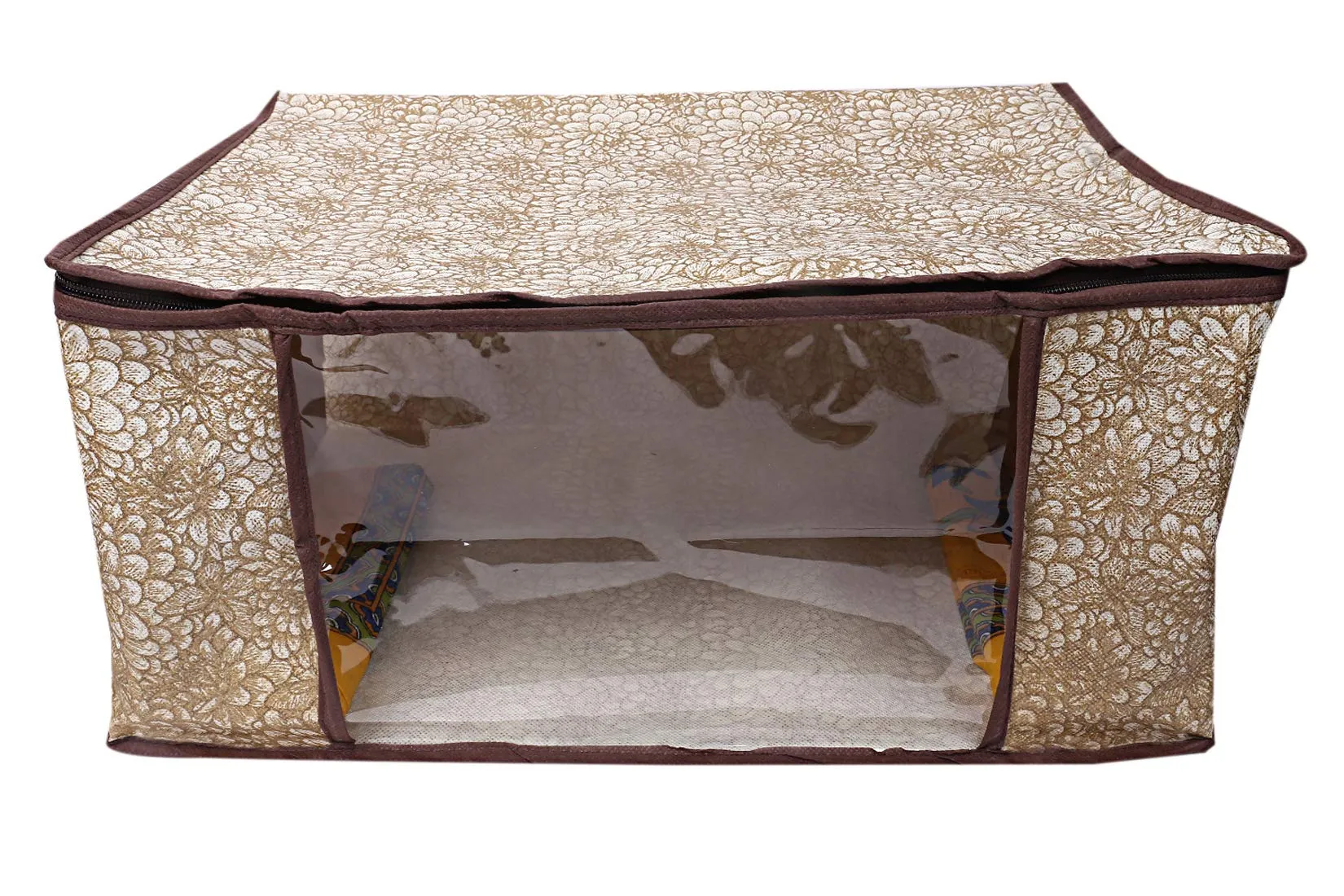 Kuber Industries Flower Design 8 Piece Non Woven Saree Cover, Large, Golden Brown - CTKTC15236