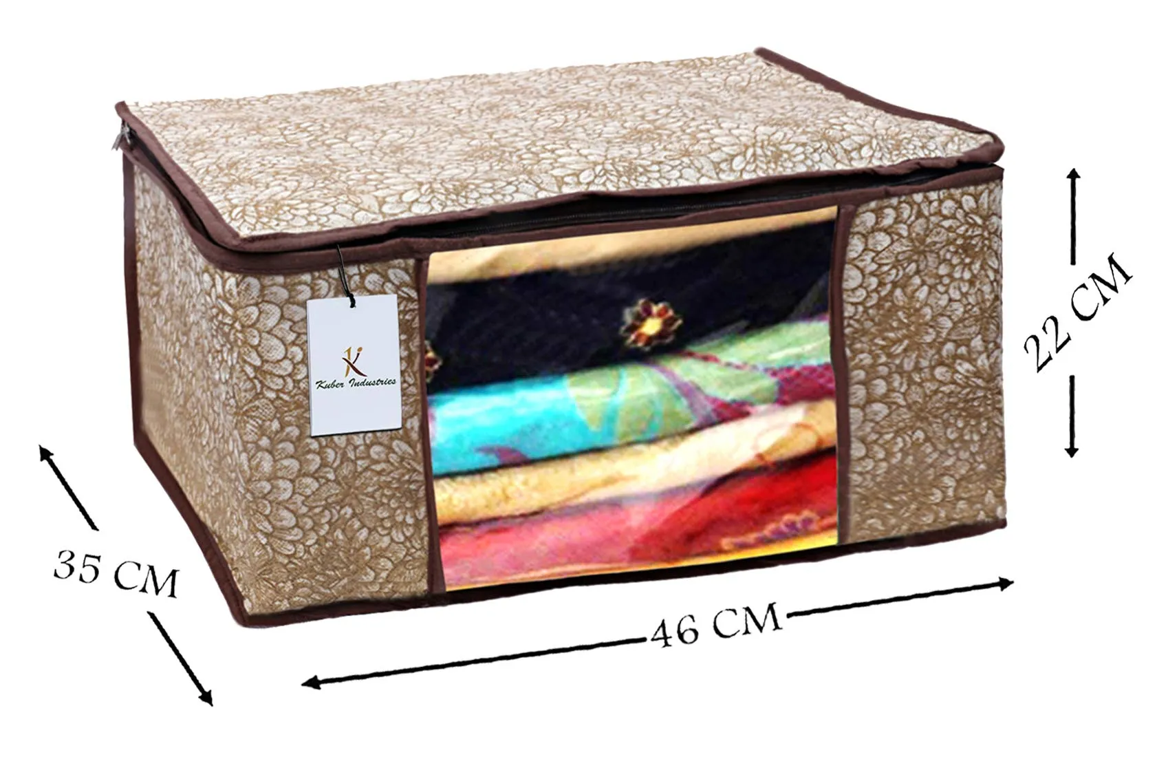 Kuber Industries Flower Design 8 Piece Non Woven Saree Cover, Large, Golden Brown - CTKTC15236