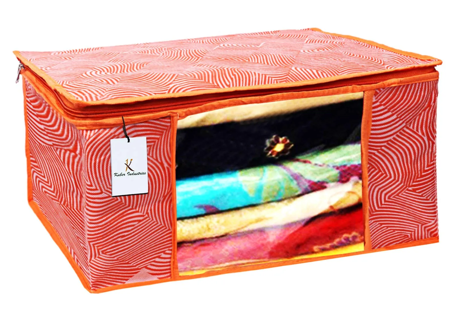 Kuber Industries Leheriya Design 4 Piece Non Woven Saree Cover, Large, Orange - CTKTC15186