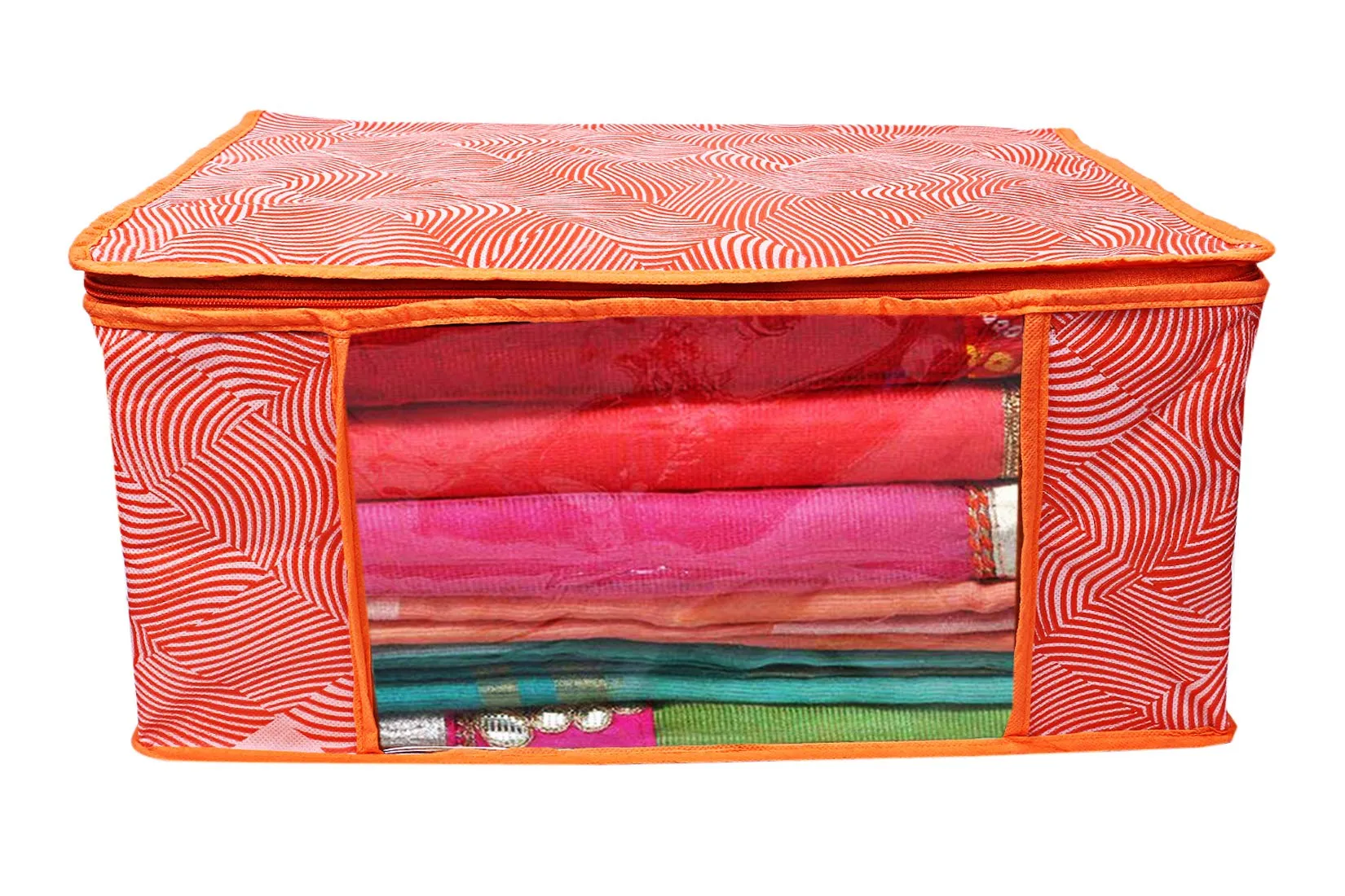Kuber Industries Leheriya Design 4 Piece Non Woven Saree Cover, Large, Orange - CTKTC15186