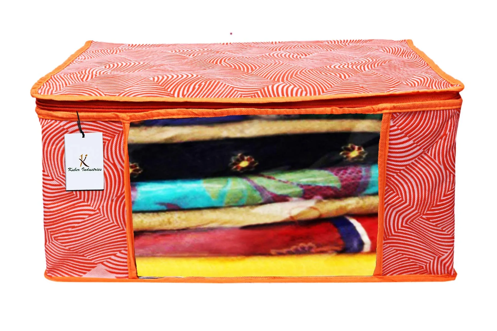 Kuber Industries Leheriya Design 4 Piece Non Woven Saree Cover, Large, Orange - CTKTC15186