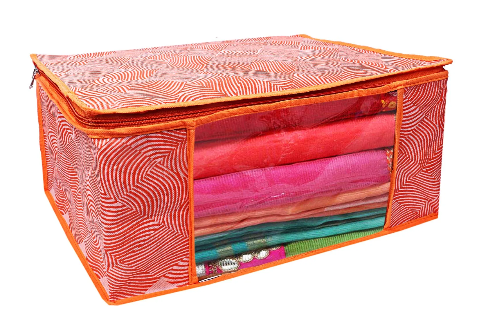 Kuber Industries Leheriya Design 4 Piece Non Woven Saree Cover, Large, Orange - CTKTC15186