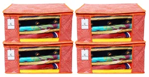 Kuber Industries Leheriya Design 4 Piece Non Woven Saree Cover, Large, Orange - CTKTC15186