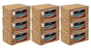 Kuber Industries Metalic Flower 9 Piece Non Woven Saree Cover, Large, Beige