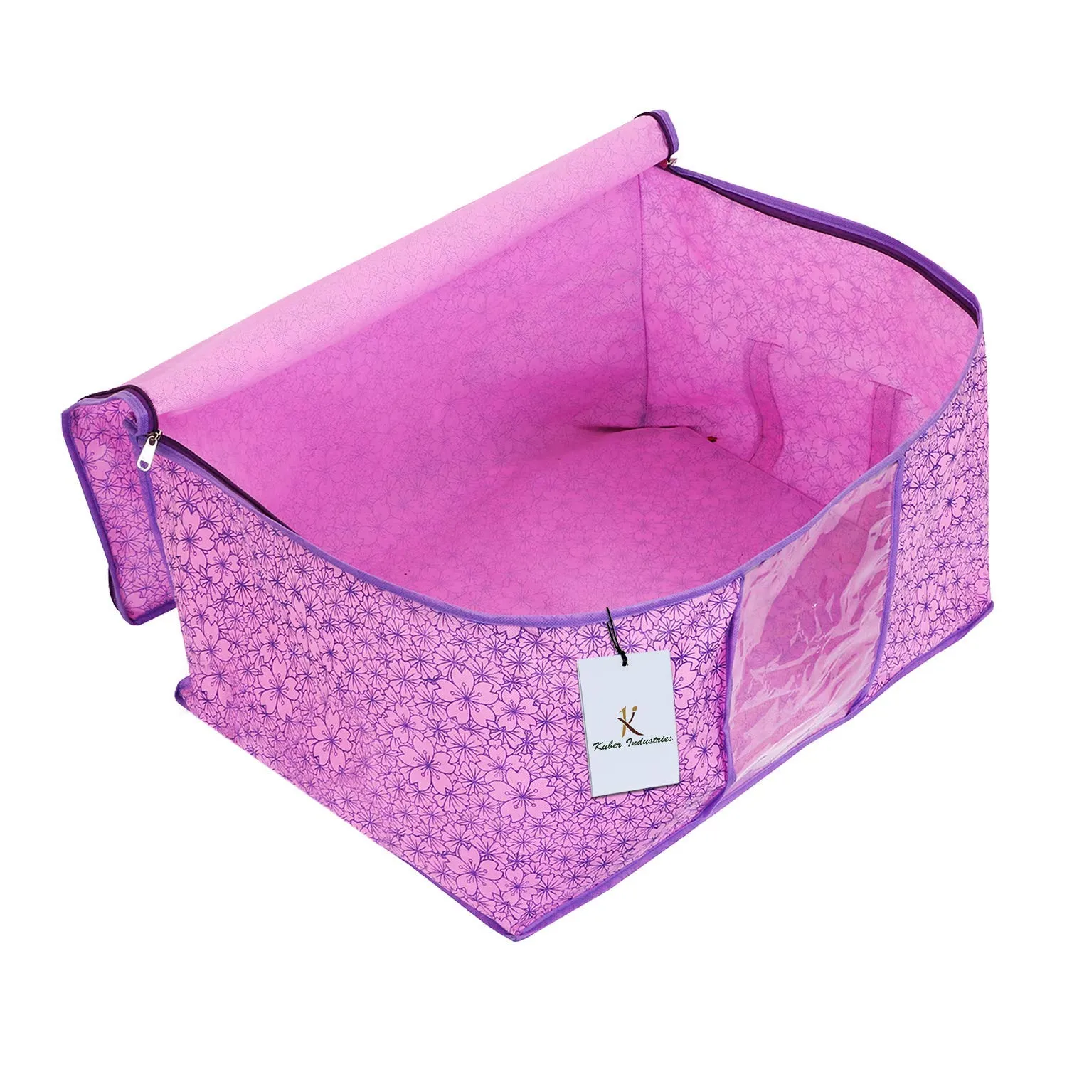 Kuber Industries Metallic Flower Design 2 Piece Non Woven Saree Cover, Large(Pink & Purple) - CTKTC34547