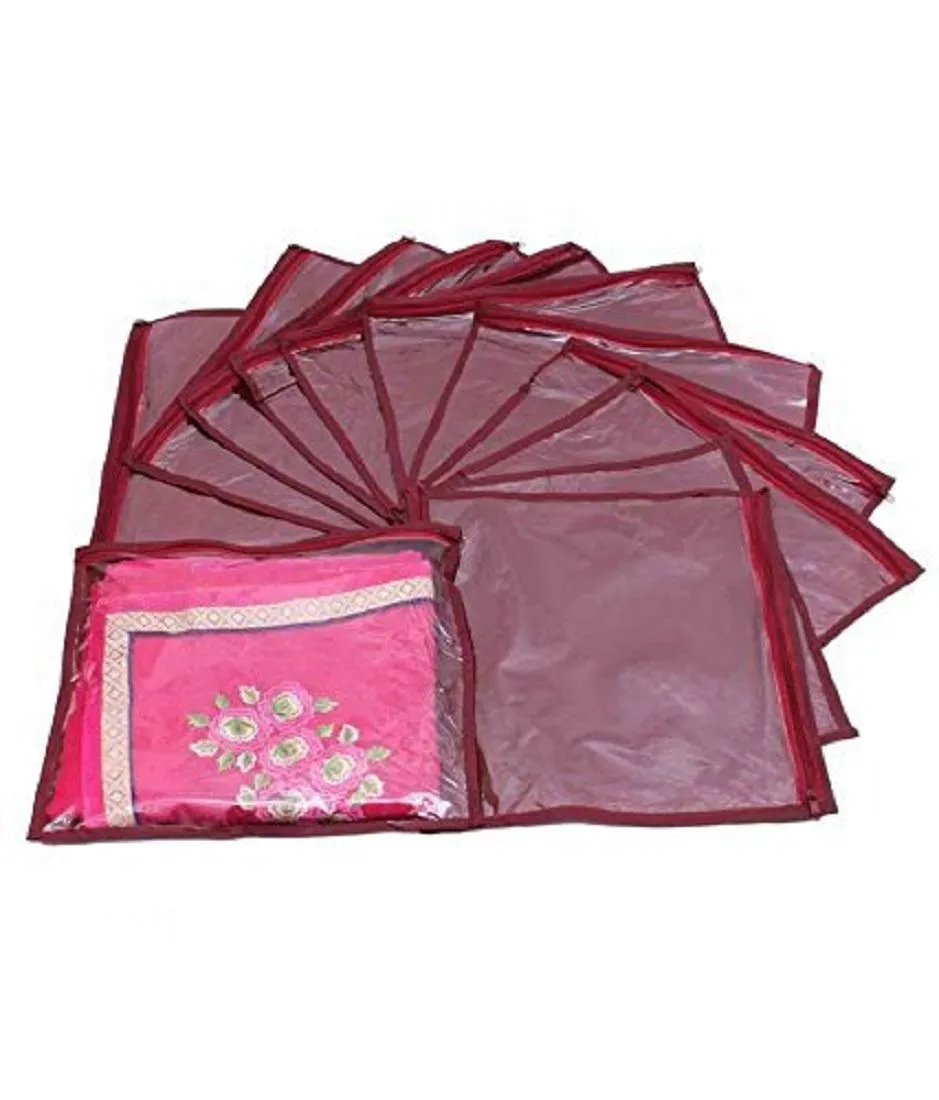 Kuber Industries Non Woven Single Packing Saree Cover 12 pcs Set (Maroon),CTKNEW104