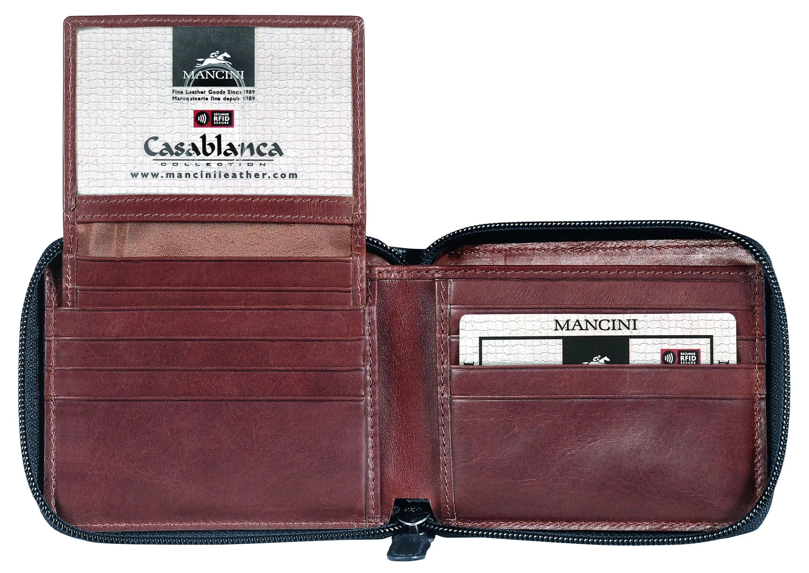 Mancini CASABLANCA Collection Men’s Zippered Wallet with Removable Passcase (RFID Secure)