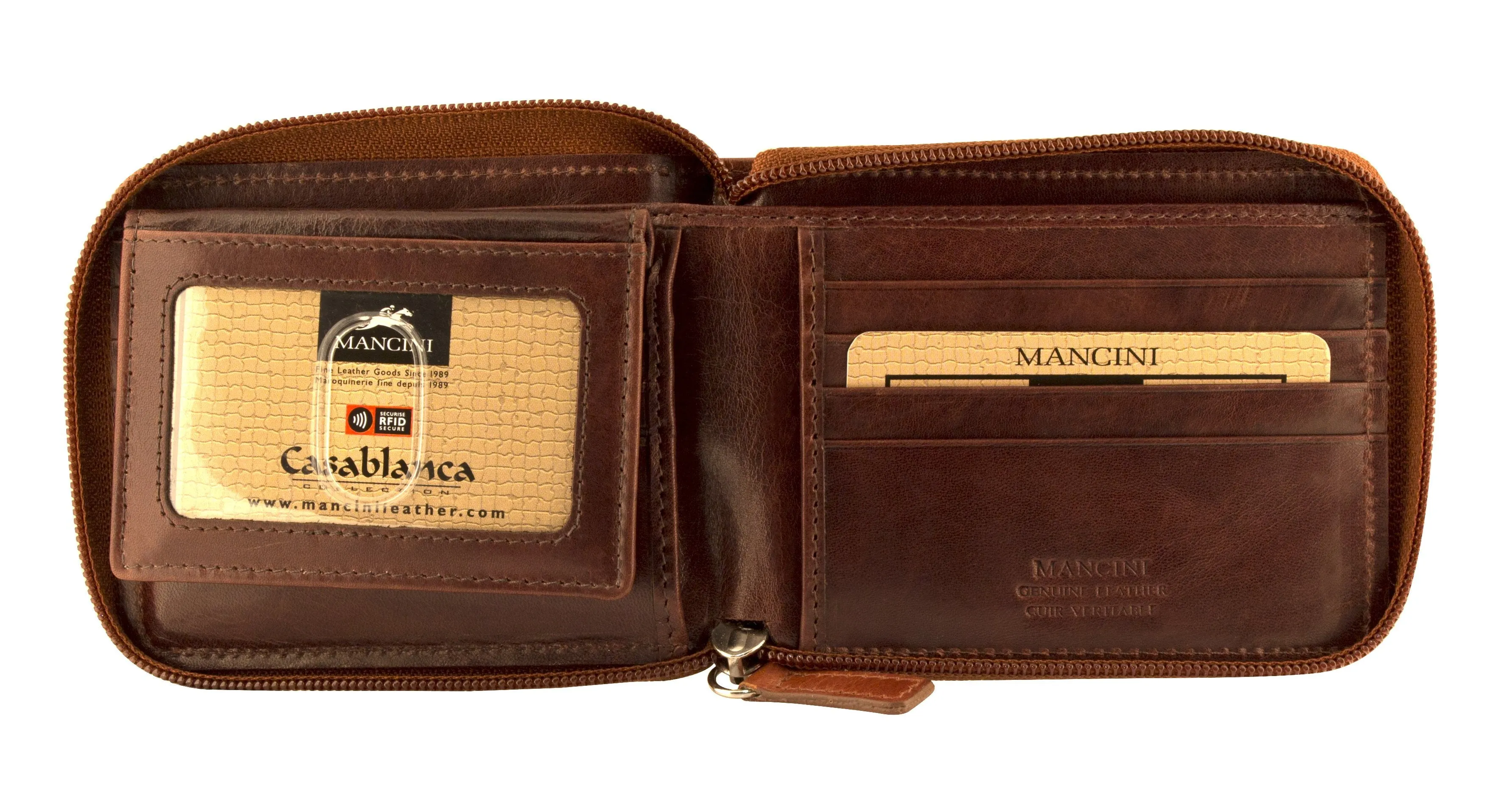 Mancini CASABLANCA Collection Men’s Zippered Wallet with Removable Passcase (RFID Secure)