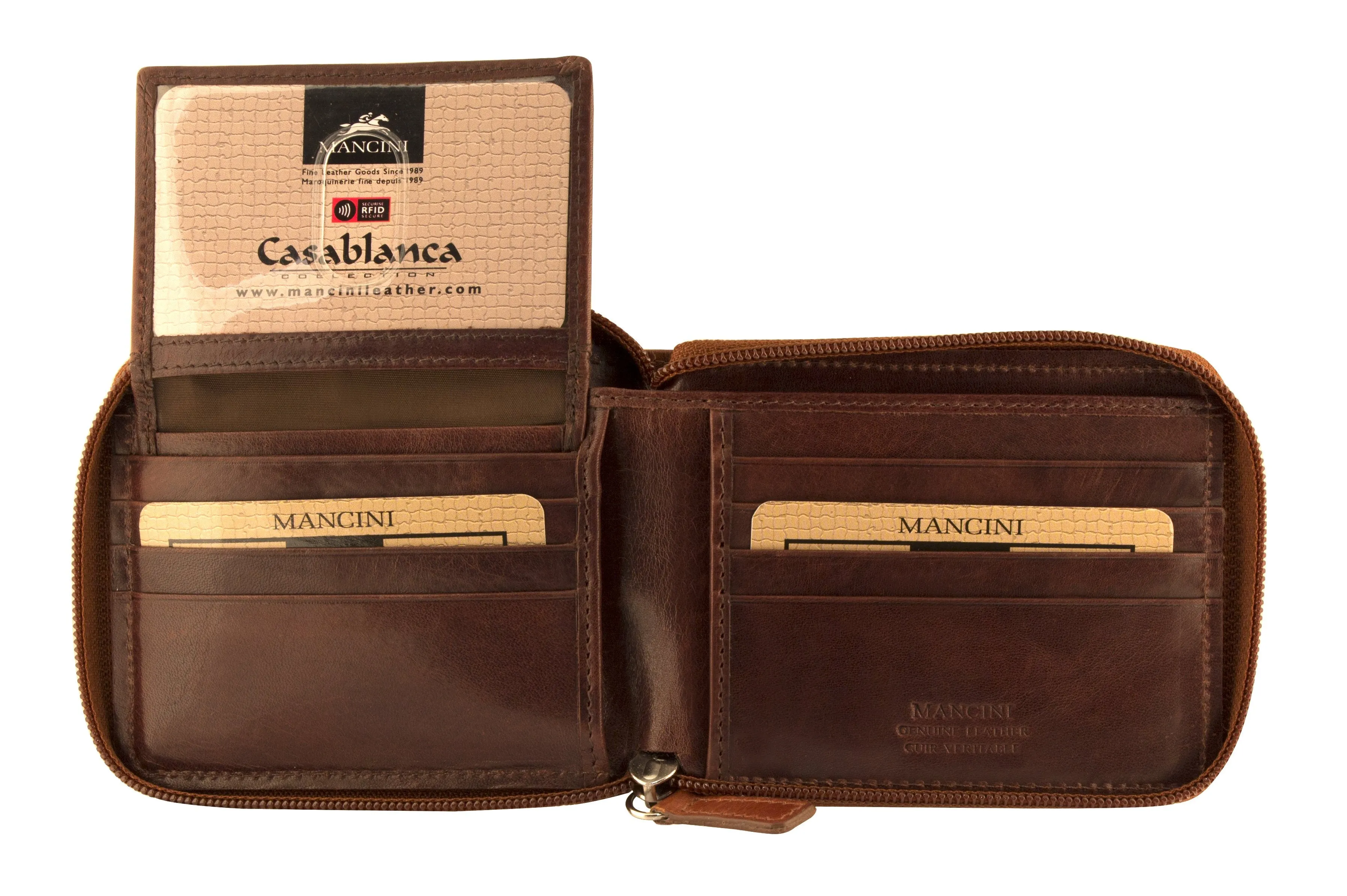 Mancini CASABLANCA Collection Men’s Zippered Wallet with Removable Passcase (RFID Secure)