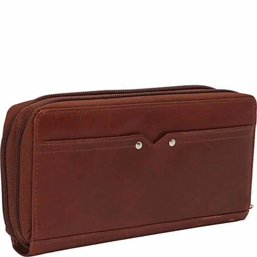 Mancini Casablanca Ladies Double Zipper Clutch Wallet Cognac