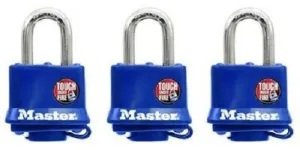Master Lock 312TRI 3 Pack 1-1/2" Blue All Weather Keyed Alike Padlocks - Quantity of 12
