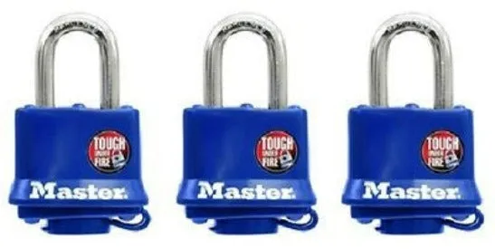 Master Lock 312TRI 3 Pack 1-1/2" Blue All Weather Keyed Alike Padlocks - Quantity of 12
