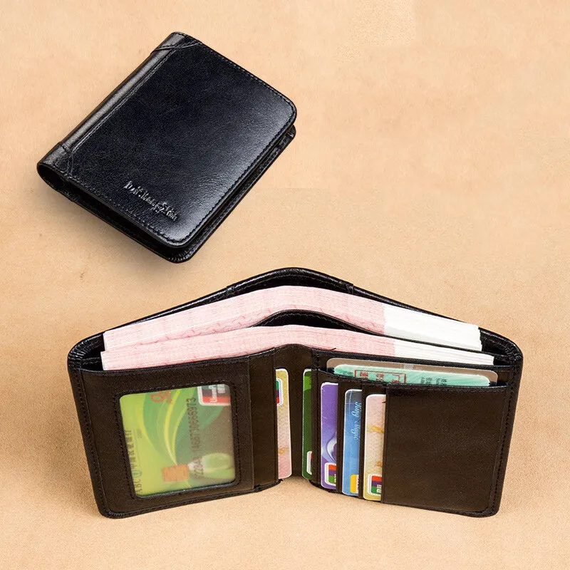 Men RFID Blocking Secure Wallet Fashion Vintage Purses Genuine Leather Tri-fold Short