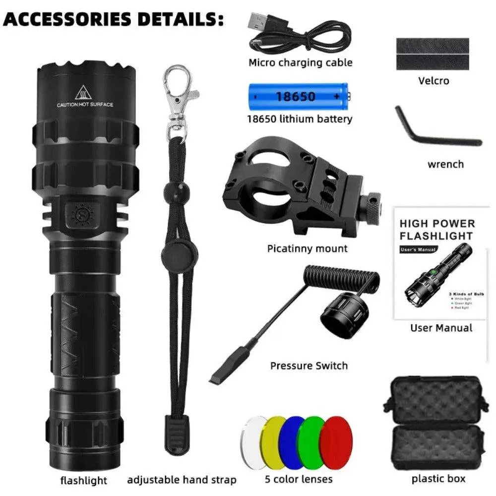 Most Powerful Professional High Power LED Flashlight Tactical Scout Torch Lights L2 Rechargeable Waterproof Fishinglight Hunting