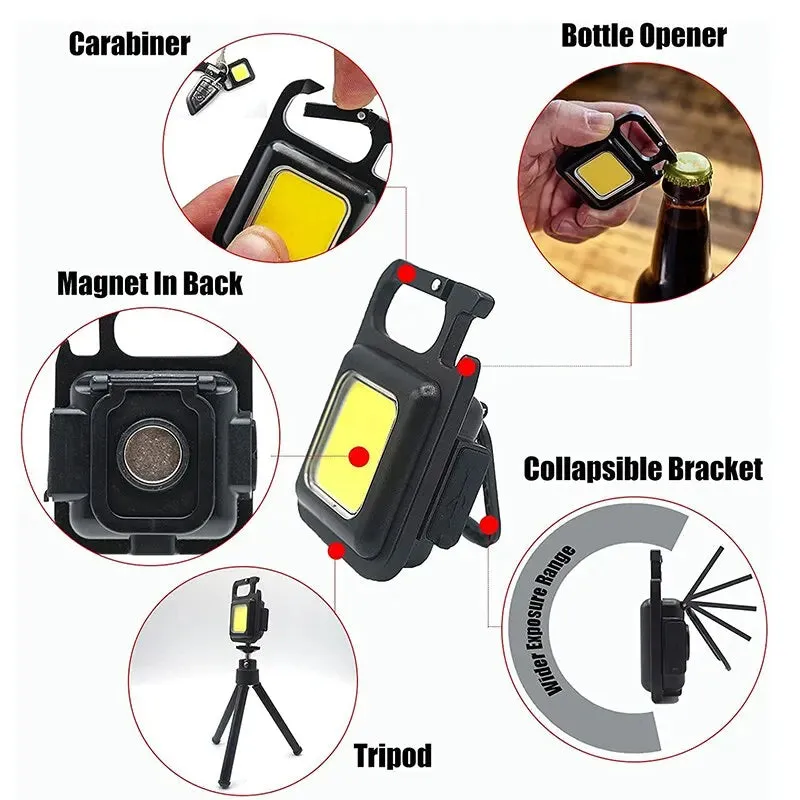 Multifunction Mini COB Keychain Light USB Rechargeable Emergency Lamps Magnetic Repair Work Outdoor Camping Flashlight