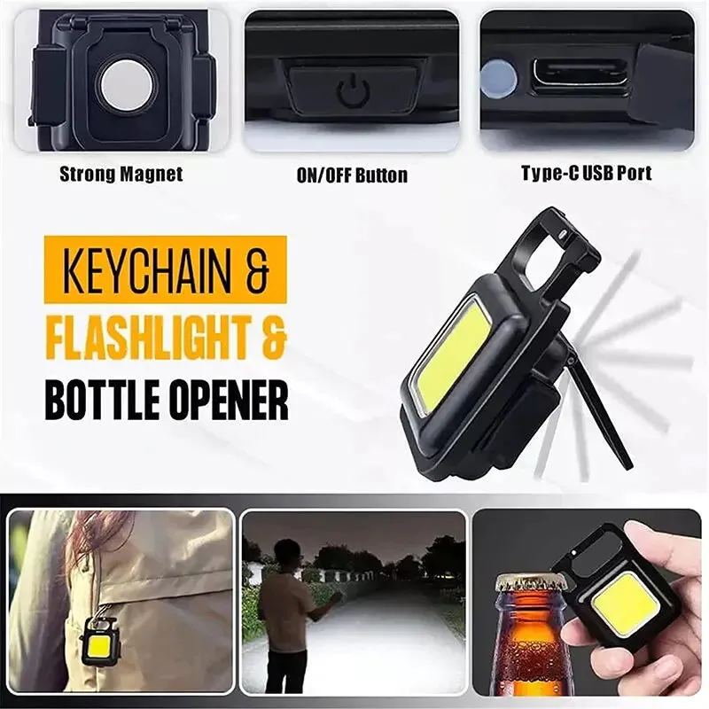 Multifunction Mini COB Keychain Light USB Rechargeable Emergency Lamps Magnetic Repair Work Outdoor Camping Flashlight