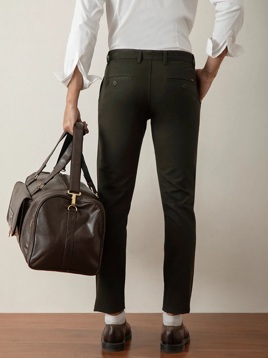 Olive Slim Fit Cotton Stretch Trouser