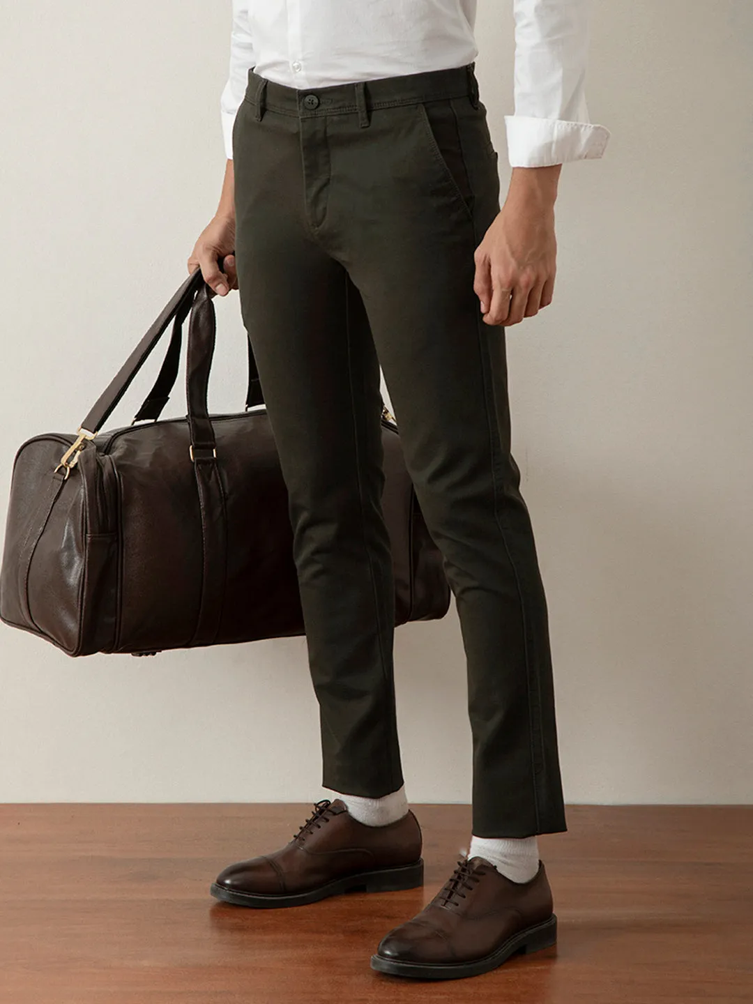 Olive Slim Fit Cotton Stretch Trouser